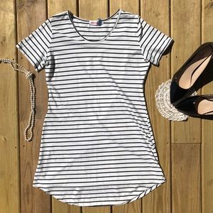 White and Black Striped T-Shirt Dress